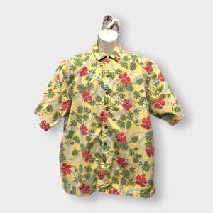 VTG Malibu Dreams Button Down Hawaiian Camp Shirt Mens Size XL Hibiscus Leis